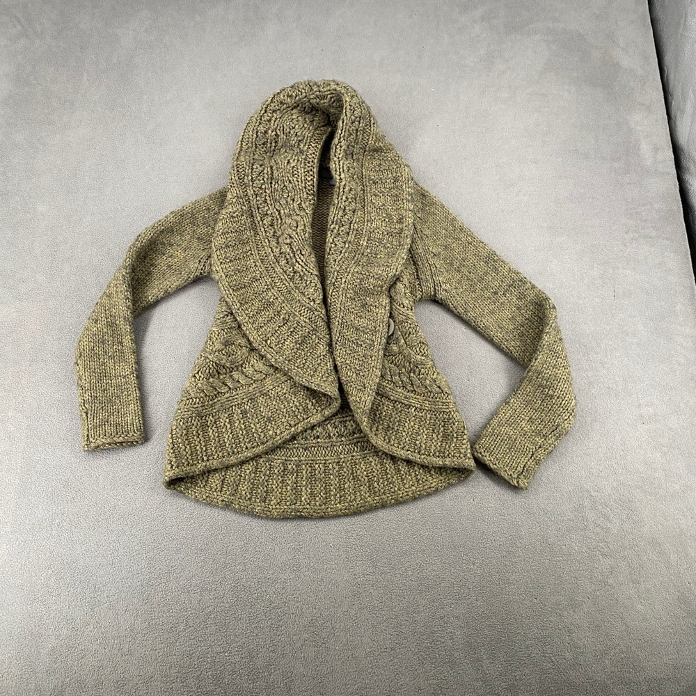 Twenty One Womens Olive Green Cable Knit Shawl Collar Wrap Cardigan Sweater M